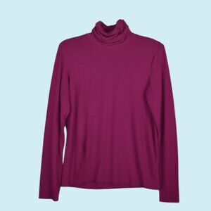 Eileen Fisher Scrunch Neck Top Women's Medium Plum Long Sleeve Slim Fit Jersey